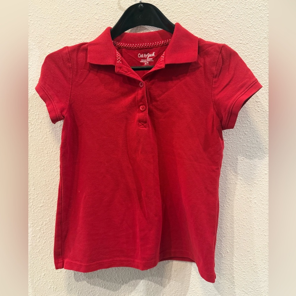 Cat & Jack Red Polka Dot Trim Top